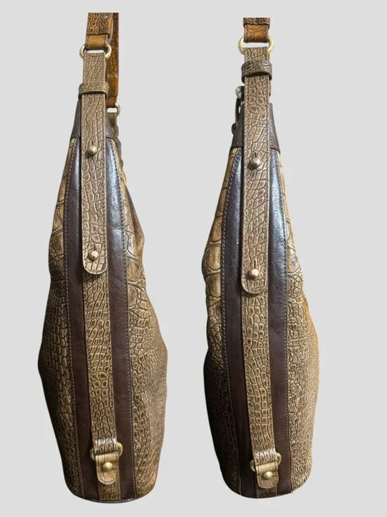 Brahmin Jacana Hobo Brown Ombre Croc Embossed Leather Brass Shoulder Bag + Charm - Picture 5 of 8